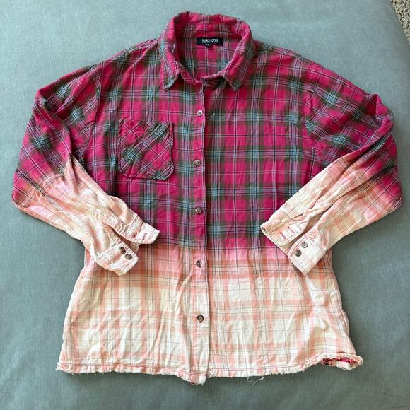 La La Land Creative San Jacinto Peak Flannel Dip Dye Plaid Shirt S Grunge Y2K - Picture 2 of 6